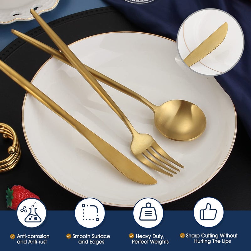 BEGEEL Matte Gold Silverware Set,BEGEEL 20-Piece Stainless Steel Flatware Set for 4, Satin Finish Tableware Cutlery Set,Premium Utensil Set,Utensil Sets for Kitchen Home and Restaurant,Dishwasher Safe - Image 3